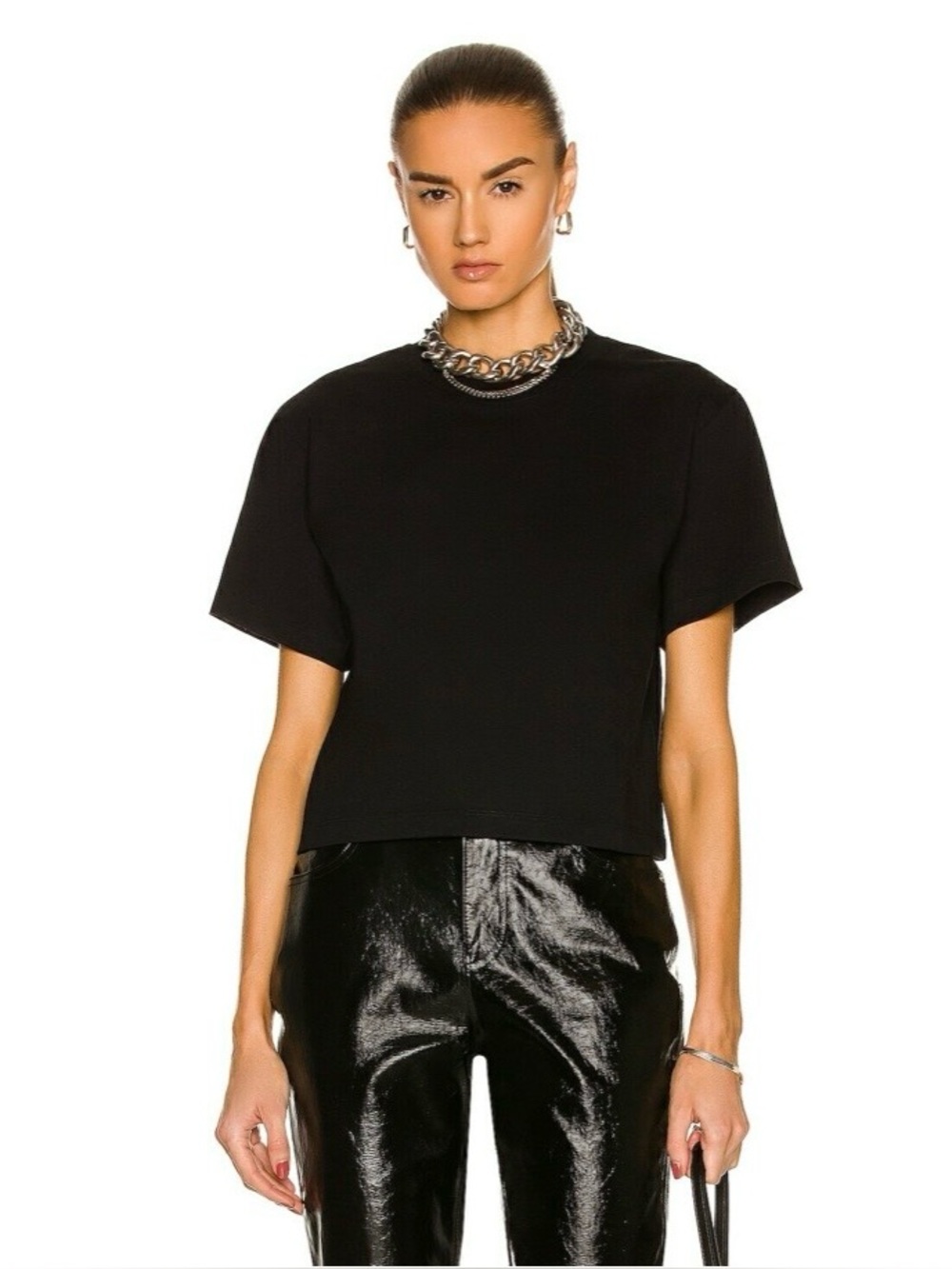 Helmut Lang Black Cropped Logo Tee Embossed Back Size Small